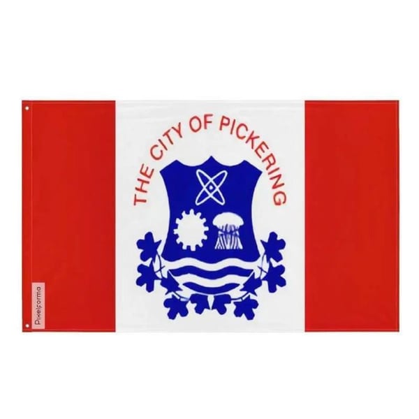 Pickering flagga – 64 x 96 cm – hållbar polyester – 2 metallöglor – för inomhus-/utomhusbruk – Pixelforma