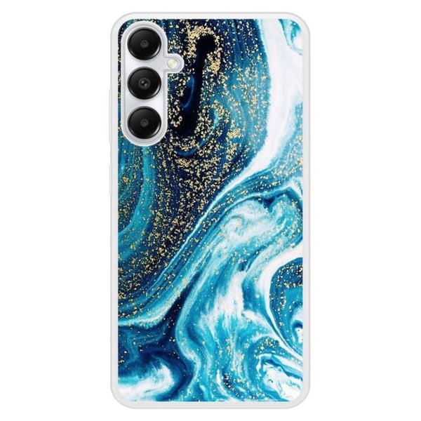 Siliconförstärkt tryckt skal kompatibelt med Samsung Galaxy A25 Marmor Blå Glittrig
