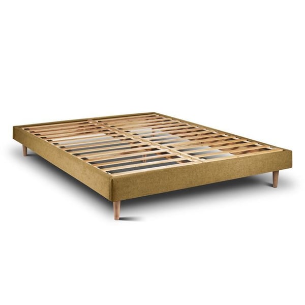 Sommier Kit Tyg Gul 150x200 H29cm Bästsäljare - Sommier i massiv trä med Kulliga träben 15 cm