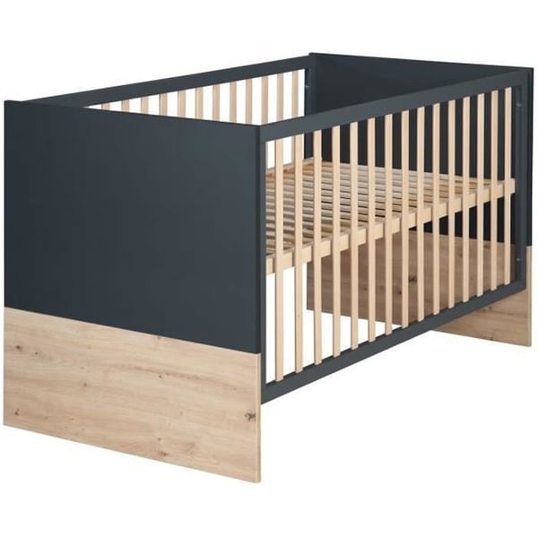 ROBA Evolutiv Barnsäng Lenn Justerbar på 3 Höjder - 70 x 140 cm - Konvertibel till Juniorsäng - Antracit / Trädekor