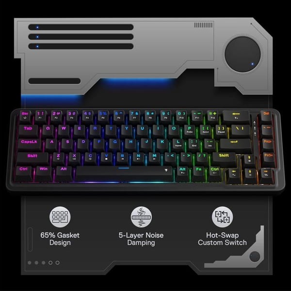 Spelmekaniskt Tangentbord - REDRAGON - K709 - Kompakt 68 Tangenter - RGB-belysning - Hot-Swap