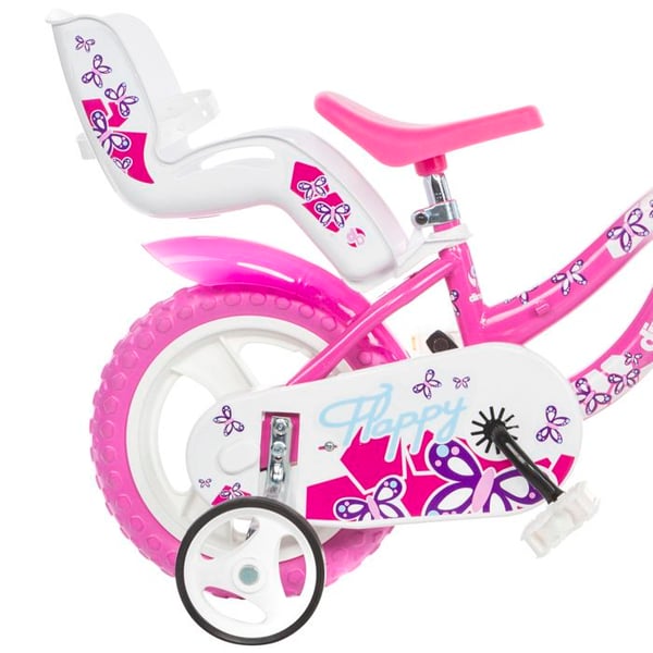 Cykel för flickor - Dino Bikes - Flappy - 12 tum - Vit och rosa - Frambroms