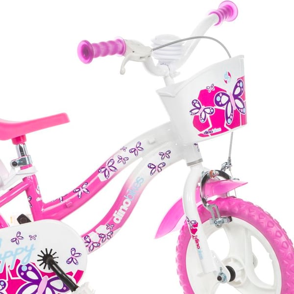 Cykel för flickor - Dino Bikes - Flappy - 12 tum - Vit och rosa - Frambroms