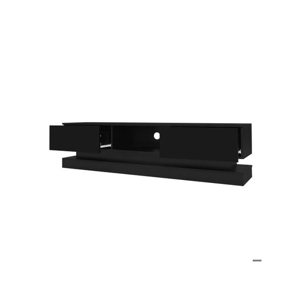 Support TV - MUVOE - 160 cm - Sort højglans - LED belysning - 2 skuffer - App kontrol