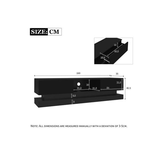 Support TV - MUVOE - 160 cm - Sort højglans - LED belysning - 2 skuffer - App kontrol