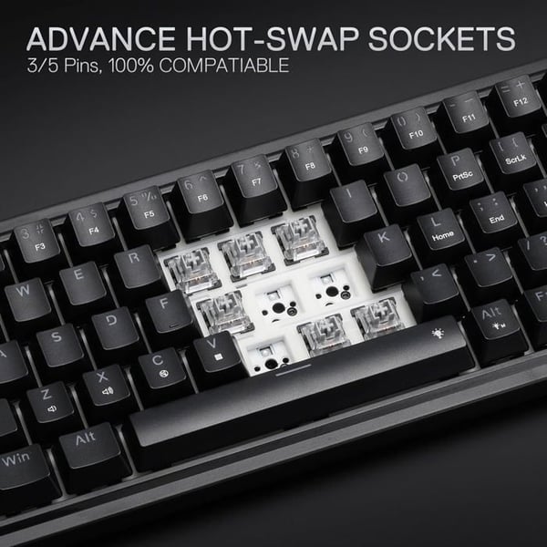 Spelmekaniskt Tangentbord - REDRAGON - K709 - Kompakt 68 Tangenter - RGB-belysning - Hot-Swap