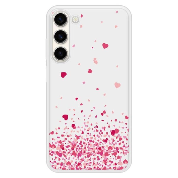 Siliconförstärkt tryckt skyddsyta kompatibel med Samsung Galaxy S23 Plus Hjärtkonfetti Rosa