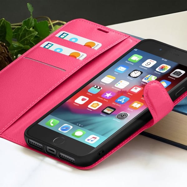 Plånboksfodral - ZANAÉ - iPhone 8 Plus / 7 Plus - Fuchsia - Antiglid - Videostöd