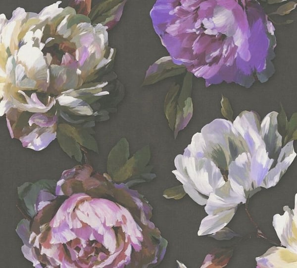 Florentinska tapeter blommor M1-No.11285 non-woven svart lila Tadessi 10,05 m x 0,53 m