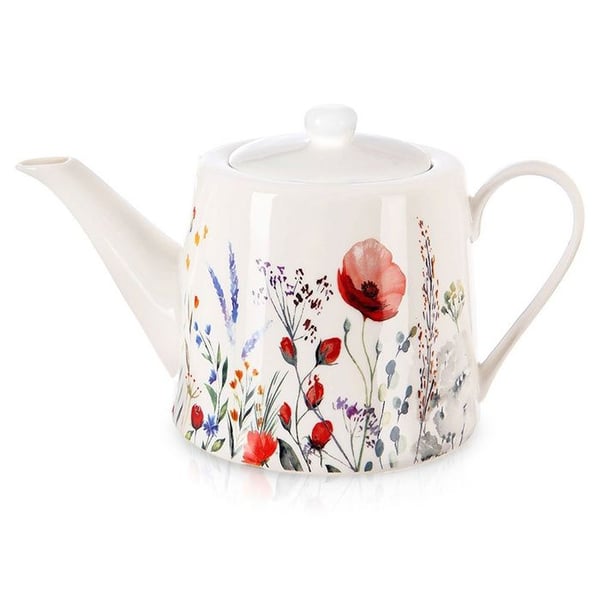 Kaffekanna och tekanna i porslin - ORION - 1L - Mönster med vilda blommor - Diskmaskinssäker
