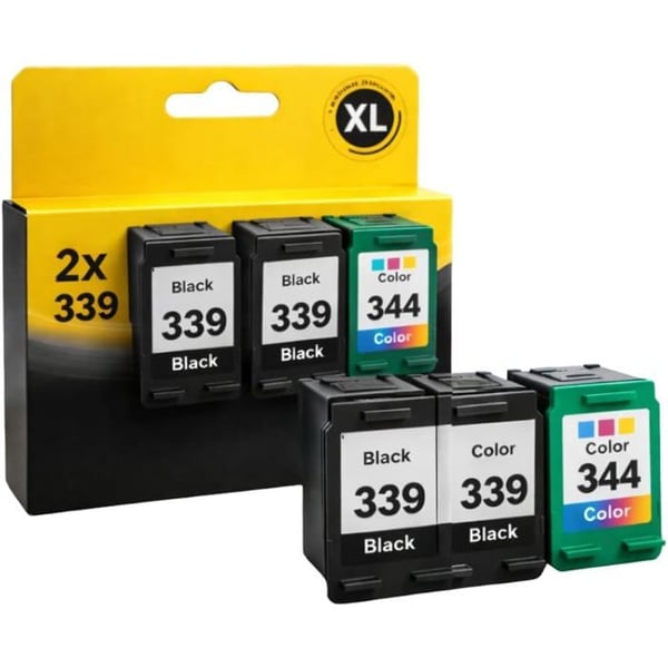 Pack med 3 kompatibla patroner HP 339 344 för skrivare Deskjet 5740 till 9868 & OfficeJet 6300 till 7413 & PhotoSmart 2570 till D5155