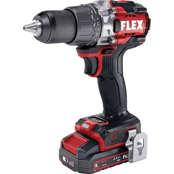 Langaton porakone-ruuvinväännin - 18V - FLEX - 2 Nopeutta + Turbo-tila + L-Boxx + Akun + Laturi - 531274