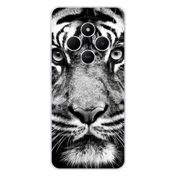Tryckt silikonfodral som är kompatibelt med Xiaomi Redmi 14C 4G vit och svart tiger