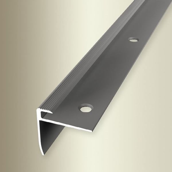 PROVISTON Profil för trappnos L 27 mm L 2500 mm Anodiserad aluminium Med rillor Genomborrad Silver H 5 mm