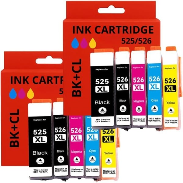 Pack med 10 kompatibla bläckpatroner Canon PGI-525 / CLI-526 – PIXMA iP, MG, MX-serier