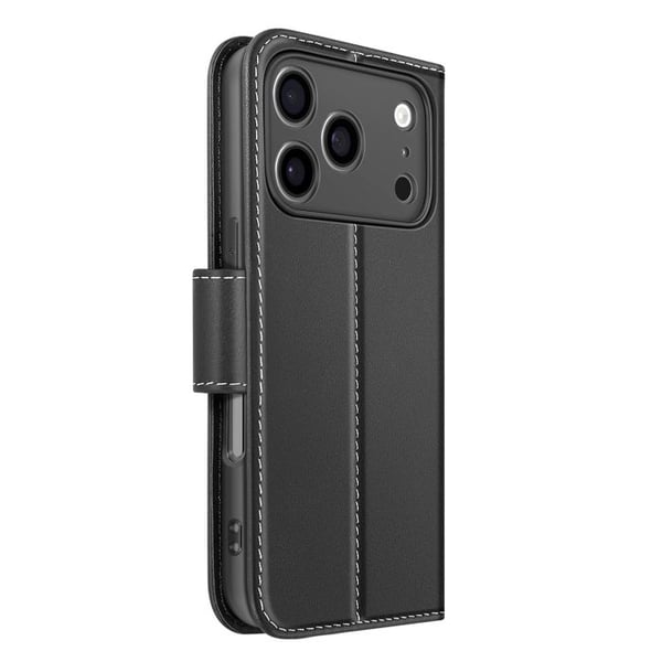 Plånboksfodral för iPhone 17 Pro Max i premiumläder med ställfunktion svart