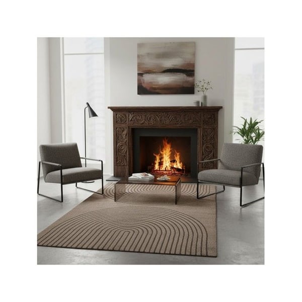 Modern matta med minimalistisk bågmönster, tät sammet 12 mm, samtalsdesign i nutid (Dimension: 140x200 cm - Färg: Brun)