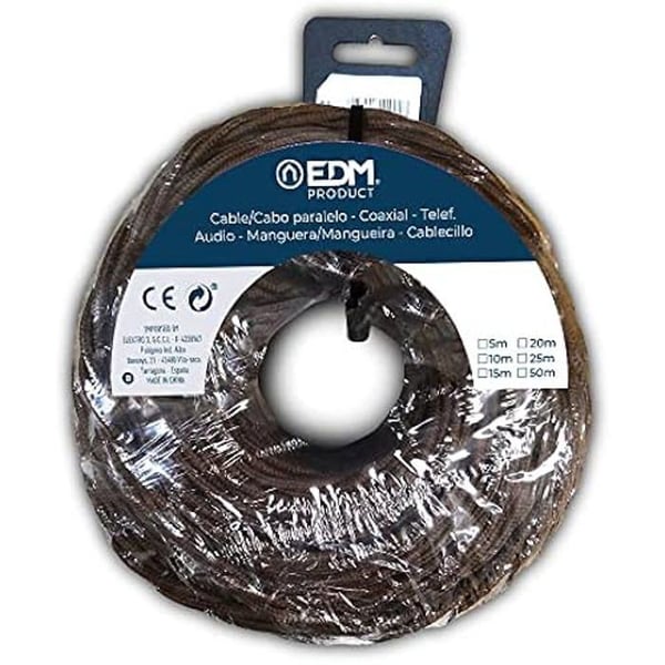 Textil flätad parallellkabel - EDM - Brunt - 3 x 2,5 mm - 5 m - Idealiskt för gör-det-själv projekt