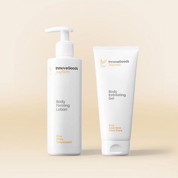 Set med kosmetik - Rice InnovaGoods - Duo Pack Kroppsvård - Vegan - Exfolierande gel - Firmande lotion
