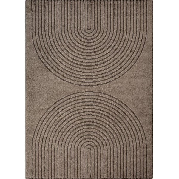 Modern matta med minimalistisk bågmönster, tät sammet 12 mm, samtalsdesign i nutid (Dimension: 140x200 cm - Färg: Brun)