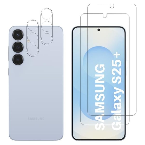 Härdat Glas för Samsung Galaxy S25 PLUS och Kameraskydd [Pack 2] Skärmskyddsfilm Phonillico®