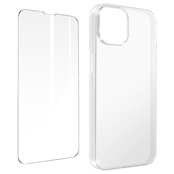 iPhone 14 Plus-fodral - AVIZAR - Silikongel - Tempererat glasfilm 9H - 360° skydd - Vit