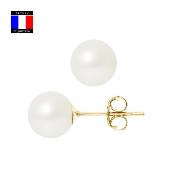 Compagnie Générale des Perles - Äkta odlade pärlörhängen 8-9 mm 18 Cts Yellow Gold Safety System - Damsmycken