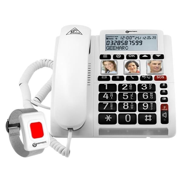 Fast telefon senior - GEEMARC - CL610 - Justerbar volym 40dB - SOS-fjärrkontroll - Bakgrundsbelyst LCD-skärm