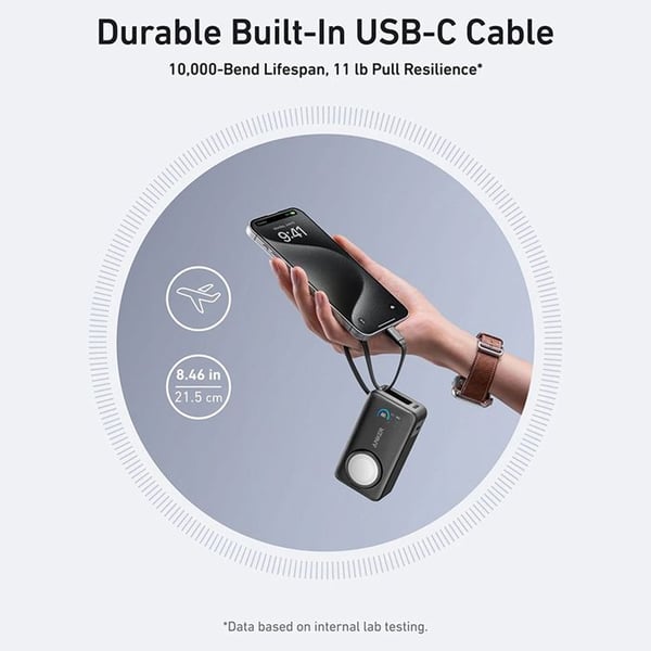 Externbatteri - ANKER - MagGo (A1657H11) - 10 000 mAh - Typ-C kabel ingår - Svart