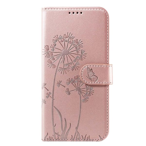 Plånboksfodral - ZANAÉ - iPhone 17 Pro Max - Syntetiskt läder - Blommönster och Fjäril - Roséguld