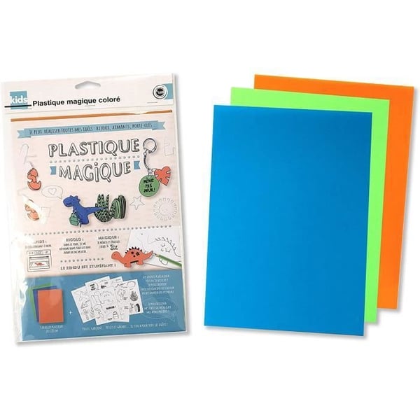 Kreativt material - Magisk plast - Dinosaurier - 3 ark - 30 teckningar - Flerfärgad