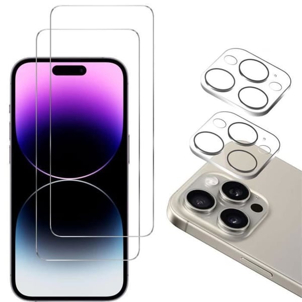 Film Härdat Glas för iPhone 15 PRO och Kameraskydd [Pack 2] Glas Skydd Phonillico®