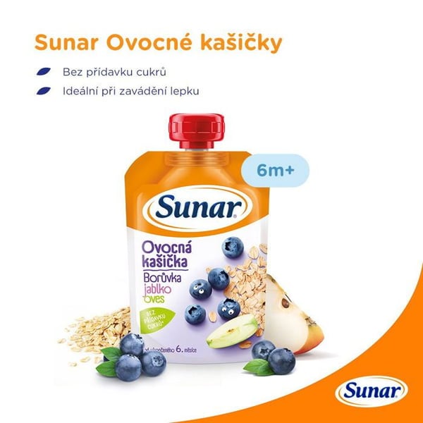 Kapselförpackning med fruktgröt Sunar, blandade smaker 6m, 12×120 g