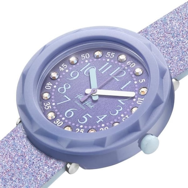 Barnklocka - FLIK FLAK - Lilaxus - Lila silikon - Metallisk urtavla - Quartz Swiss Made