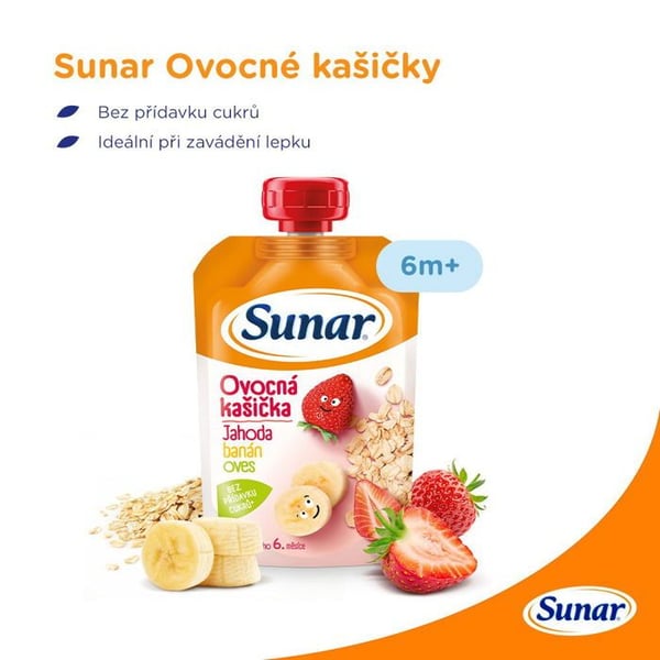 Kapselförpackning med fruktgröt Sunar, blandade smaker 6m, 12×120 g