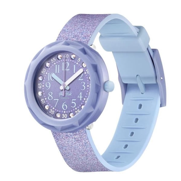 Barnklocka - FLIK FLAK - Lilaxus - Lila silikon - Metallisk urtavla - Quartz Swiss Made