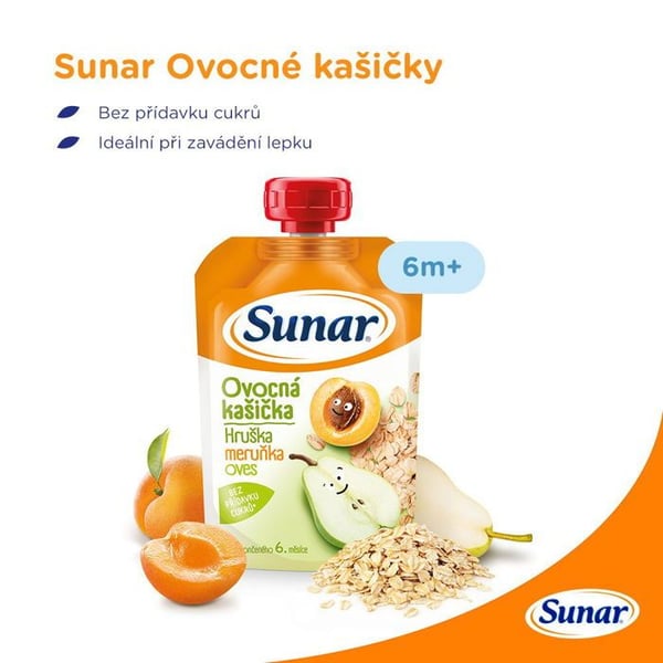 Kapselförpackning med fruktgröt Sunar, blandade smaker 6m, 12×120 g