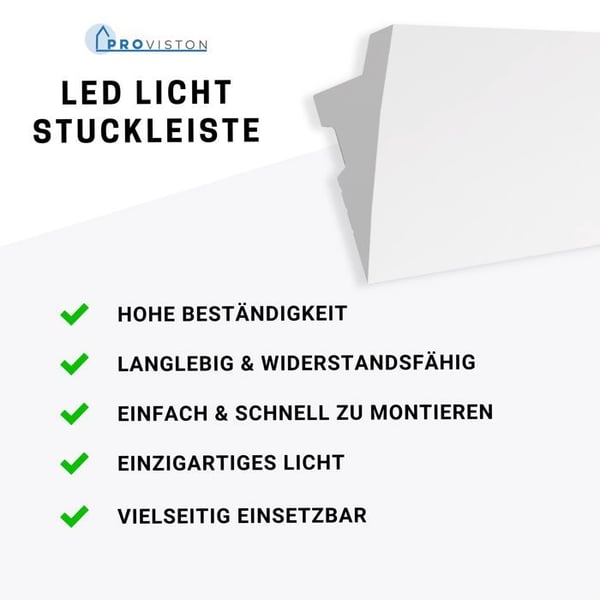 PROVISTON Taklist i vit polymer | 42 x 70 x 2000 mm Ljuslist för taket