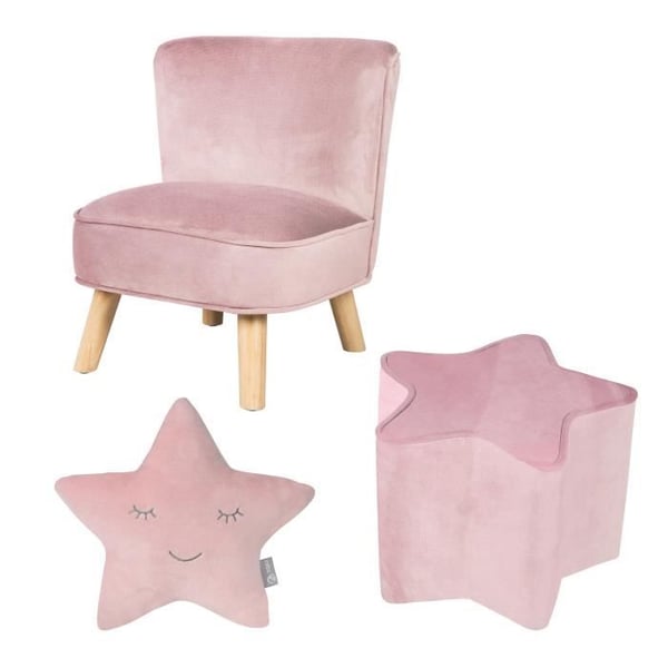 ROBA Barnstol och Puff Lil Sofa + Stjärndekorativ Kudde - Samling i Sammet - Rosa/lila