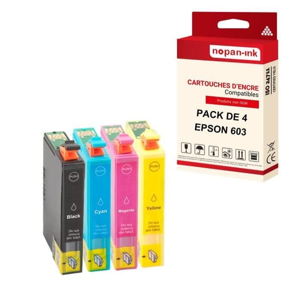NOPAN-INK - x4 kompatibla kartuscher EPSON 603BK XL + 603C XL + 603M XL + 603Y XL för Epson Expression Home XP-2100, XP-2105, XP-3100,