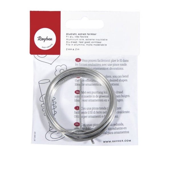 Aluminiumtråd, mycket formbar, 2mm ø, platin, 2m