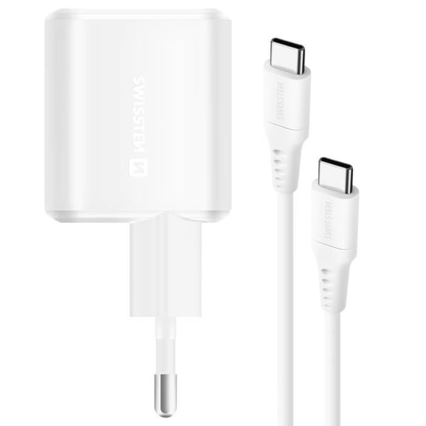 USB C-laddare - SWISSTEN - 20W - Kompakt - 1,2m USB C-kabel - Snabbladdning