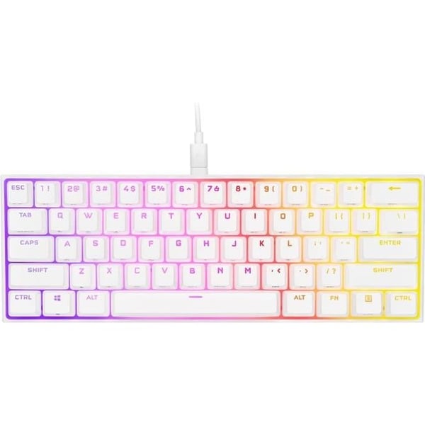 Gaming mekanisk tastatur - CORSAIR - K65 RGB Mini 60% - Kompakt format - RGB - CHERRY MX Red - Hvid - (CH-9194110-FR)