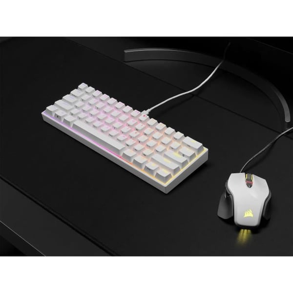Gaming mekanisk tastatur - CORSAIR - K65 RGB Mini 60% - Kompakt format - RGB - CHERRY MX Red - Hvid - (CH-9194110-FR)