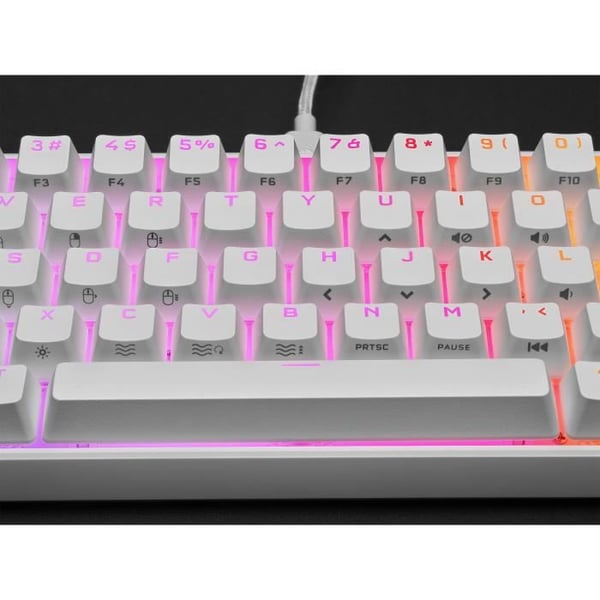 Gaming mekanisk tastatur - CORSAIR - K65 RGB Mini 60% - Kompakt format - RGB - CHERRY MX Red - Hvid - (CH-9194110-FR)