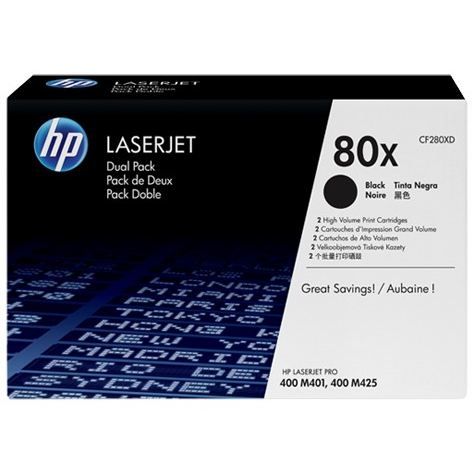 HP 80X sort tonerpatron til LaserJet Pro 400 M401/MFP M425 - Pakke med 2