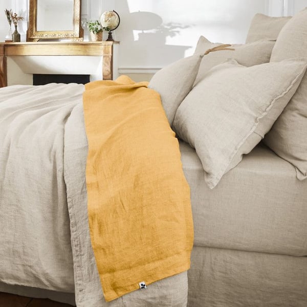 "Soline" plattlakan alla storlekar Tvättat linne - Soline Honey - 240 x 300 cm för dubbelsäng