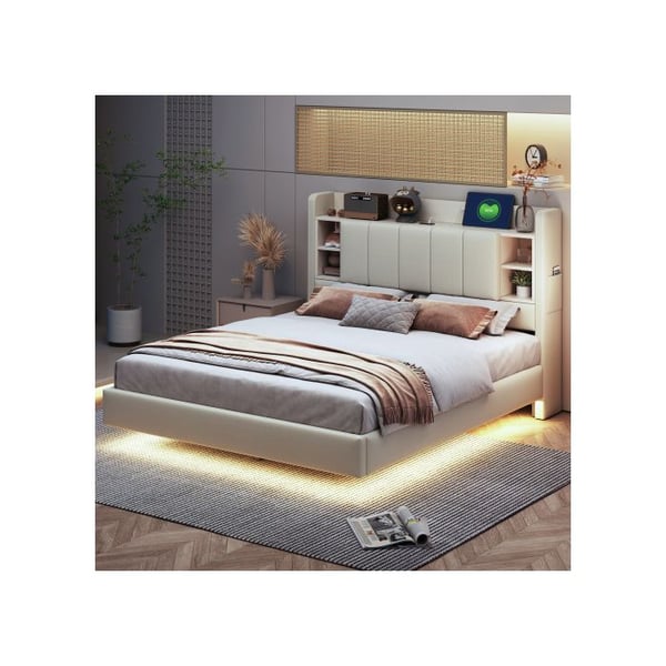 Lit - MUVOE - 140 x 200 cm - Polstret - USB-port - LED-lysbånd