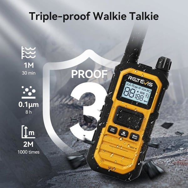 Retevis RB648P Talkie-Walkie Vattentålig IP67, Lång Räckvidd, 6-Vägs Laddare, Gruppsamtal, 2000mAh, med LCD-Skärm för Byggarbetsplats