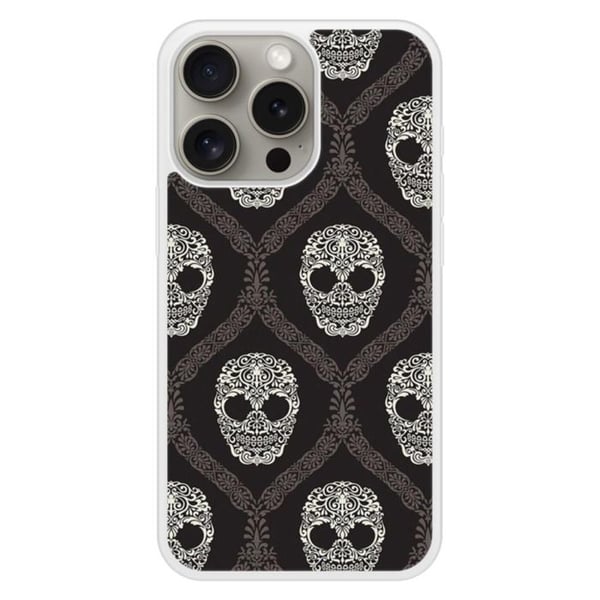 Coque i silikon med förstärkt tryck, kompatibel med Apple iPhone 15 Pro, blommig dödskalle